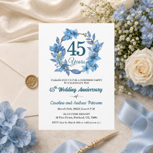 45th Blue Floral Surprise Wedding Anniversary Invitation