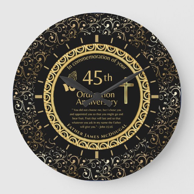 45TH Ordination Anniversary Priest PERSONALIZED  Large Clock (Front)