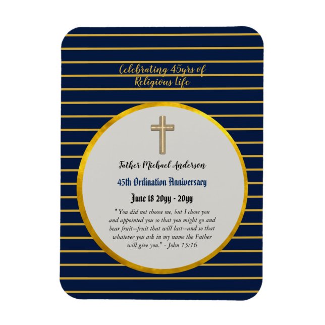 45th Ordination Anniversary Priest Sapphire Gold Magnet (Vertical)