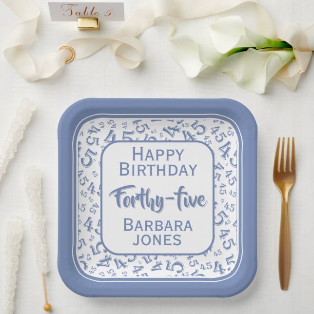 45th Party Random Number Pattern Blue/White Paper Plate (Wedding)