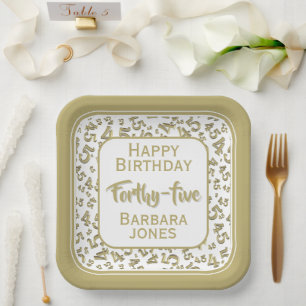 45th Party Random Number Pattern Gold/White Paper Plate