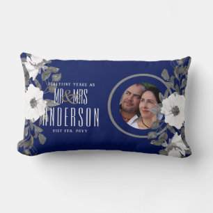 45th PHOTO Wedding Anniversary Floral Sapphire Lumbar Cushion