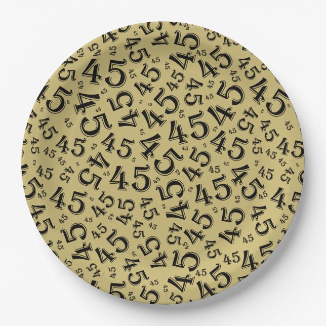 45th Random Number Pattern Gold/Black Paper Plate (Front)
