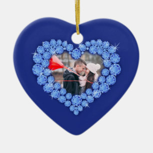 45th sapphire anniversary custom photo heart blue ceramic ornament