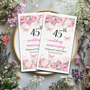 45th Sapphire Wedding Anniversary Blush Roses Napkin