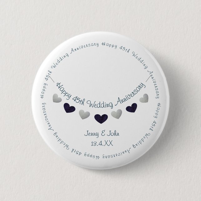 45th sapphire wedding anniversary bunting design 6 cm round badge (Front)
