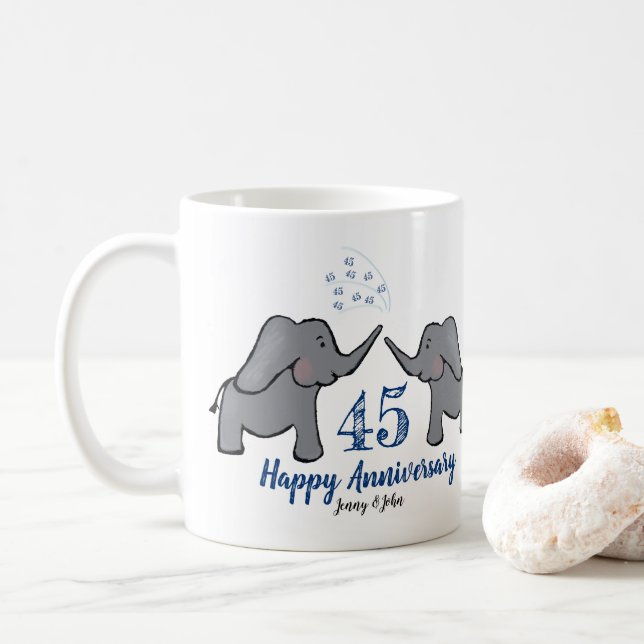45th sapphire wedding anniversary cute elephant coffee mug (With Donut)