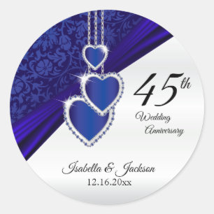 45th Sapphire Wedding Anniversary Design Classic Round Sticker