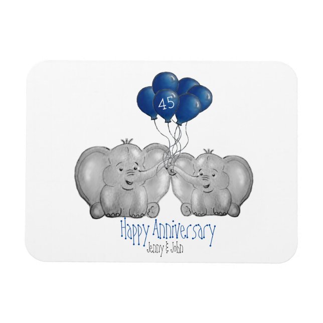 45th sapphire wedding anniversary elephant magnet (Horizontal)