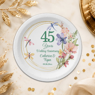 45th Sapphire Wedding Anniversary Gold Frame  Paper Plate