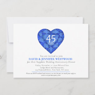 45th Sapphire wedding Anniversary heart photo Invitation