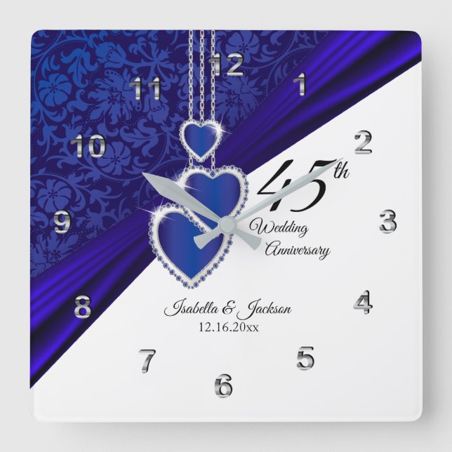 45th Sapphire Wedding Anniversary Keepsake Square Wall Clock (Front)