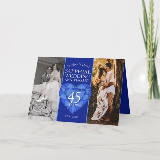 45th sapphire wedding anniversary now then photo card (Front)