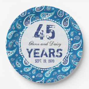 45th Sapphire Wedding Anniversary Paisley Pattern Paper Plate