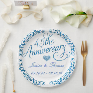 45th Sapphire Wedding Anniversary Paper Plate