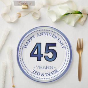 45th Sapphire Wedding Anniversary Party Decor Paper Plate