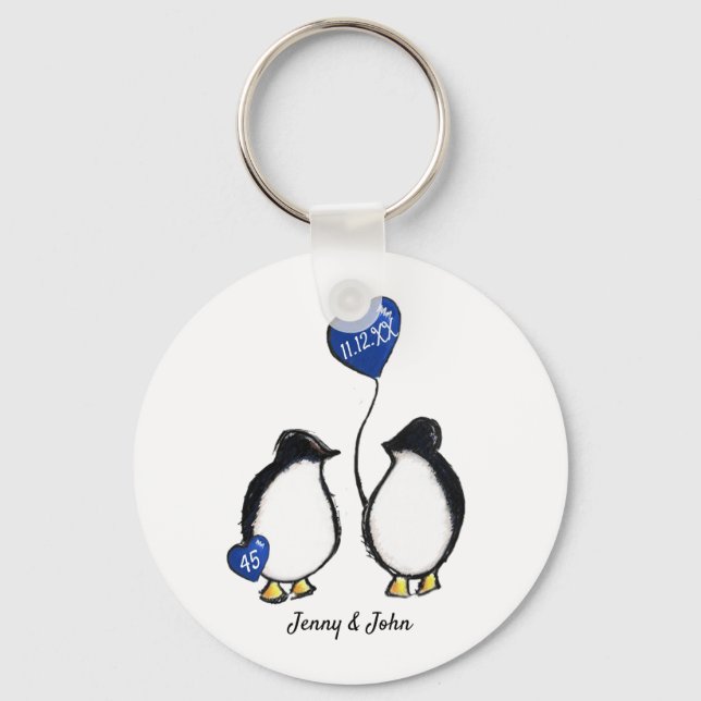45th sapphire wedding anniversary penguin gift key ring (Front)