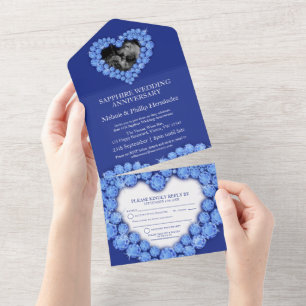 45th sapphire wedding anniversary photo blue all in one invitation