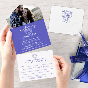 45th Sapphire wedding anniversary RSVP photo blue All In One Invitation