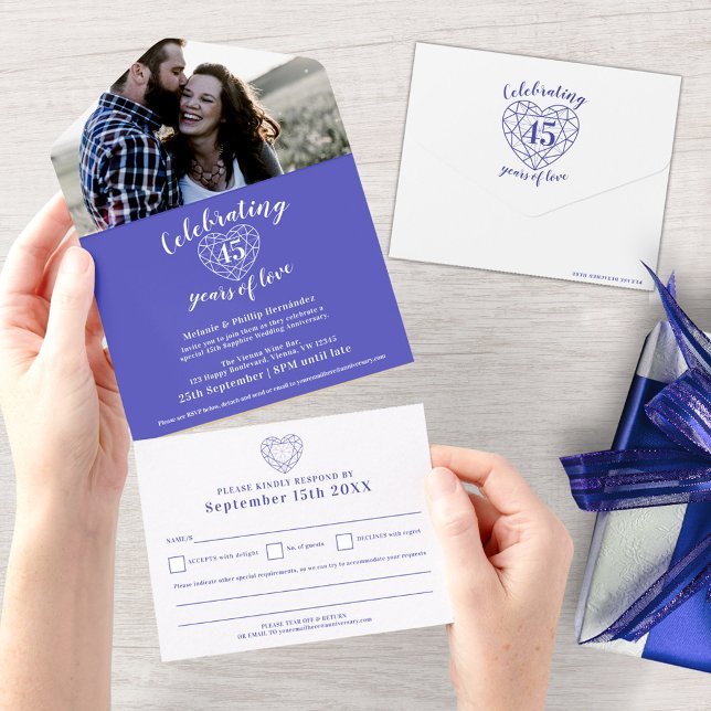 45th Sapphire wedding anniversary RSVP photo blue All In One Invitation (Creator Uploaded)