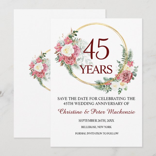 45th Sapphire Wedding Anniversary  Save The Date (Front/Back)