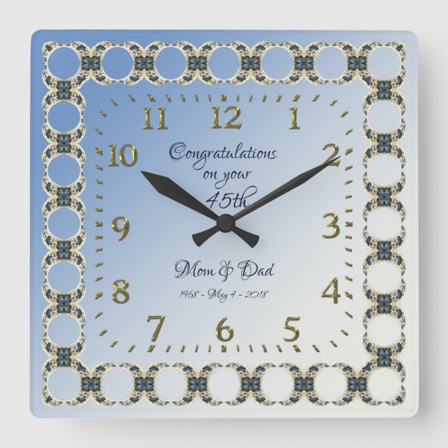 45th Sapphire Wedding Anniversary Square Wall Clock (Front)