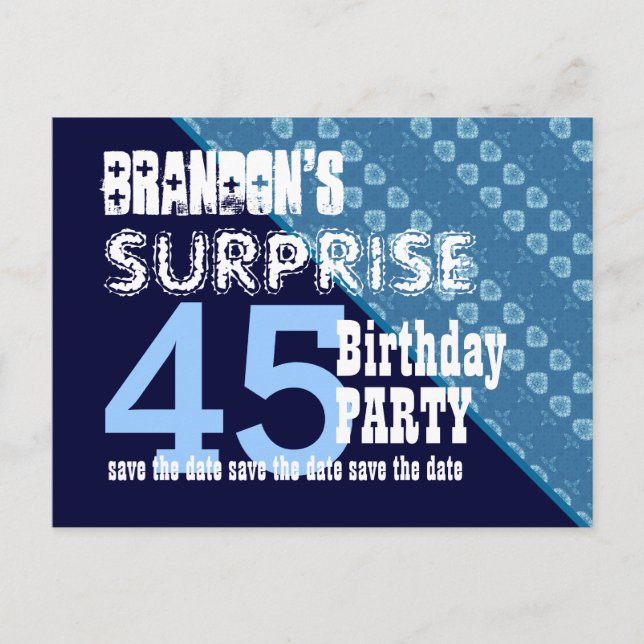 45th Surprise Birthday Save the Date Diagonal VB14 Announcement Postcard (Front)