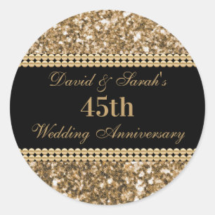 45th Wedding Anniversary Celebration Gold Glitter  Classic Round Sticker
