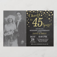 45th Wedding Anniversary Chalkboard Black and Gold