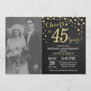 45th Wedding Anniversary Chalkboard Black and Gold Invitation