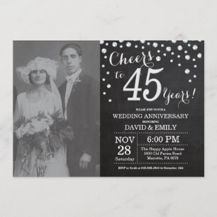 45th Wedding Anniversary Chalkboard Black Silver Invitation
