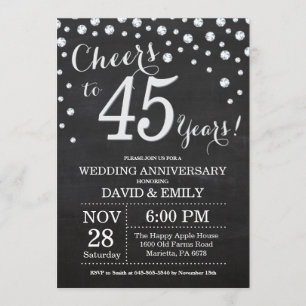 45th Wedding Anniversary Chalkboard Black Silver Invitation