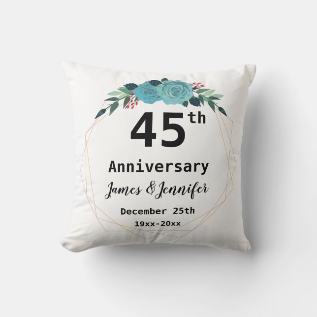 45th Wedding Anniversary Custom Names and Year Cushion (Front)