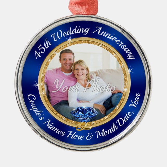 45th Wedding Anniversary Gift Ideas, Sapphire Metal Ornament (Front)