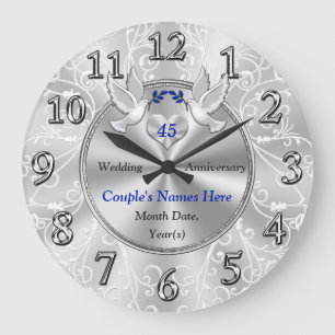 45th Wedding Anniversary Gifts, Love Birds  Large Clock