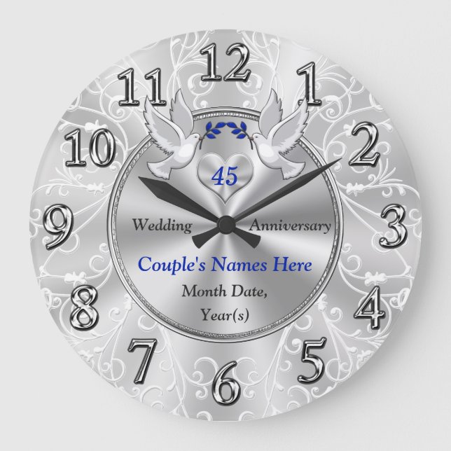 45th Wedding Anniversary Gifts, Love Birds  Large Clock (Front)