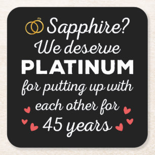 45th Wedding Anniversary I - Sapphire Funny Couple Square Paper Coaster