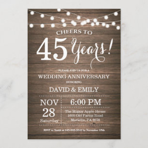 45th Wedding Anniversary Invitation Rustic Wood