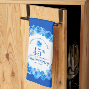 45th wedding anniversary party sapphire blue pansy tea towel