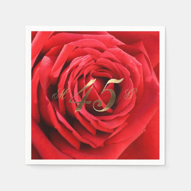 45th Wedding Anniversary Red Roses Heart Elegant Napkin (Front)