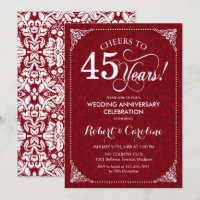 45th Wedding Anniversary - Ruby Red White Damask