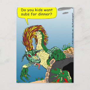 468 Sea monster "subs for dinner" cartoon Postcard