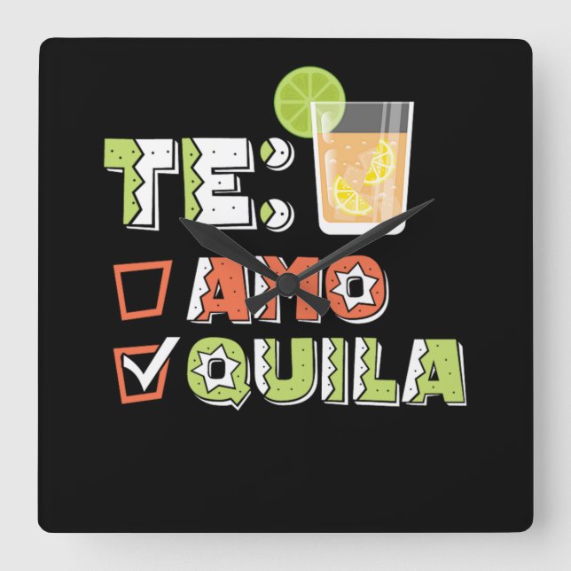 46.Cinco De Mayo Te Amo Quila Tequila Lime Square Wall Clock (Front)