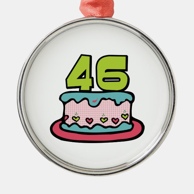 46 Year Old Birthday Cake Metal Tree Decoration (Front)