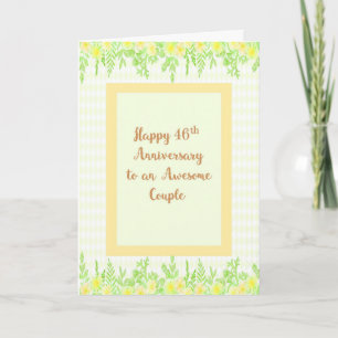 46th Anniversary Card, Yellow with Floral Borders Card