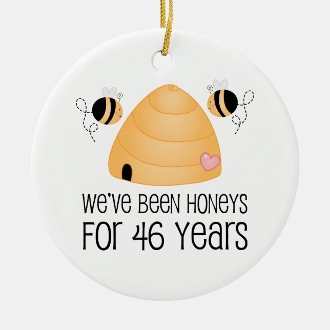 46th Anniversary Couple Gift Ceramic Tree Decoration (Front)