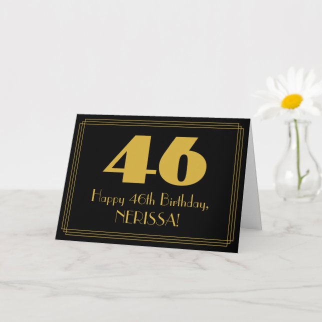 46th Birthday: Art Deco Inspired Look "46" & Name Card (Small Plant)