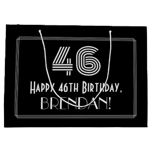 46th Birthday — Art Deco Inspired Look "46" & Name Large Gift Bag