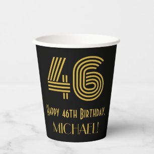 46th Birthday: Art Deco Inspired Look “46” & Name Paper Cups