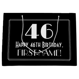 46th Birthday: Art Deco Inspired Style "46", Name Large Gift Bag